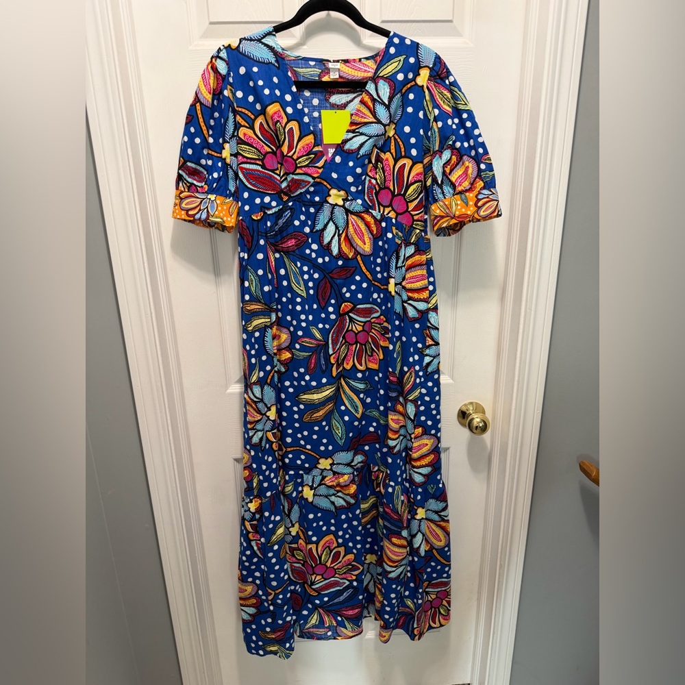Blue Floral Midi Dress - Vibrant Pattern